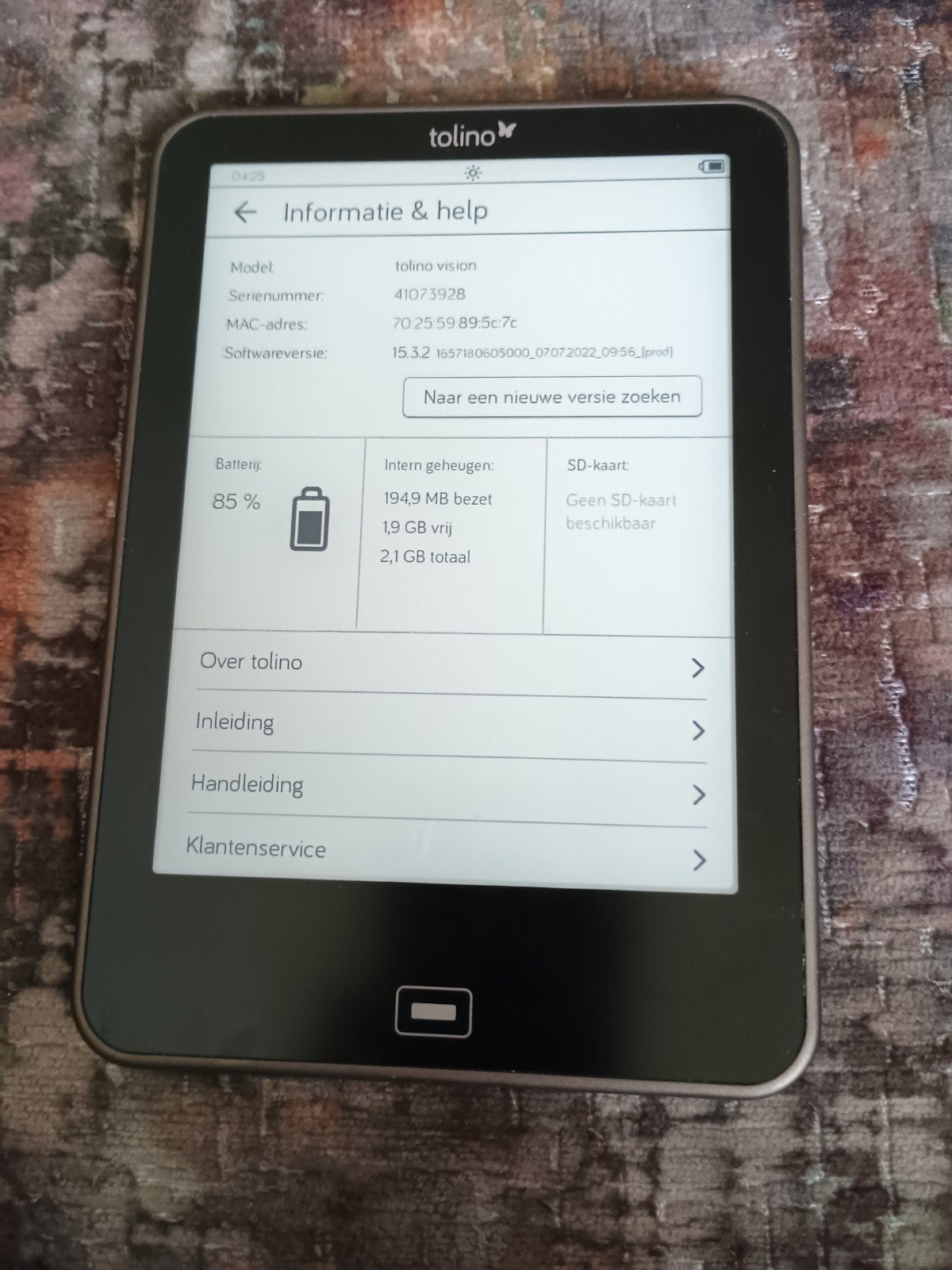 Tolino Vision e-reader in goede staat, inclusief boeken, 6 inch of minder, Ophalen of Verzenden, 4 GB of minder, Tolino