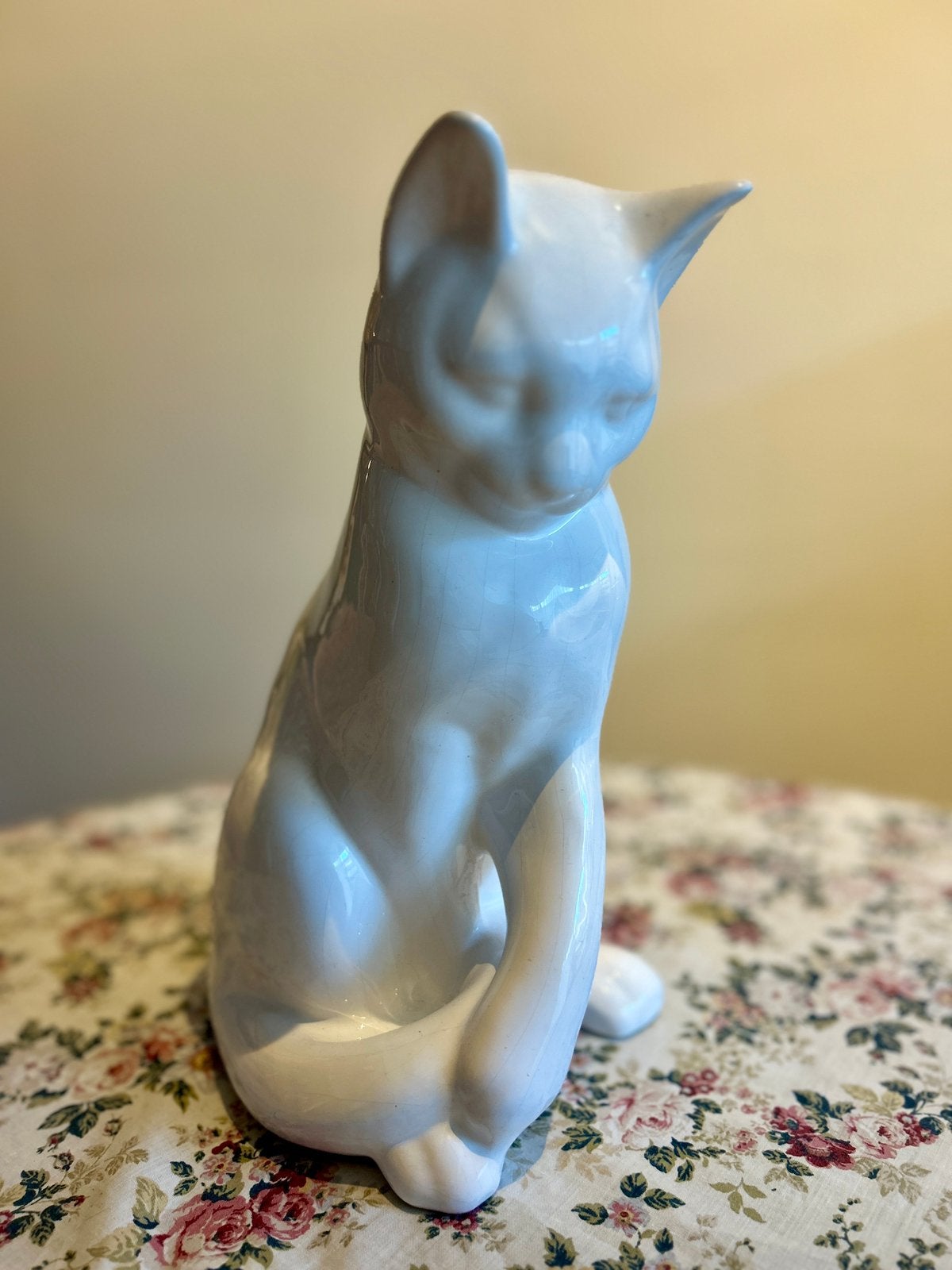 Xl witte kat porselein beeld vintage, Ophalen, Zo goed als nieuw, Dier