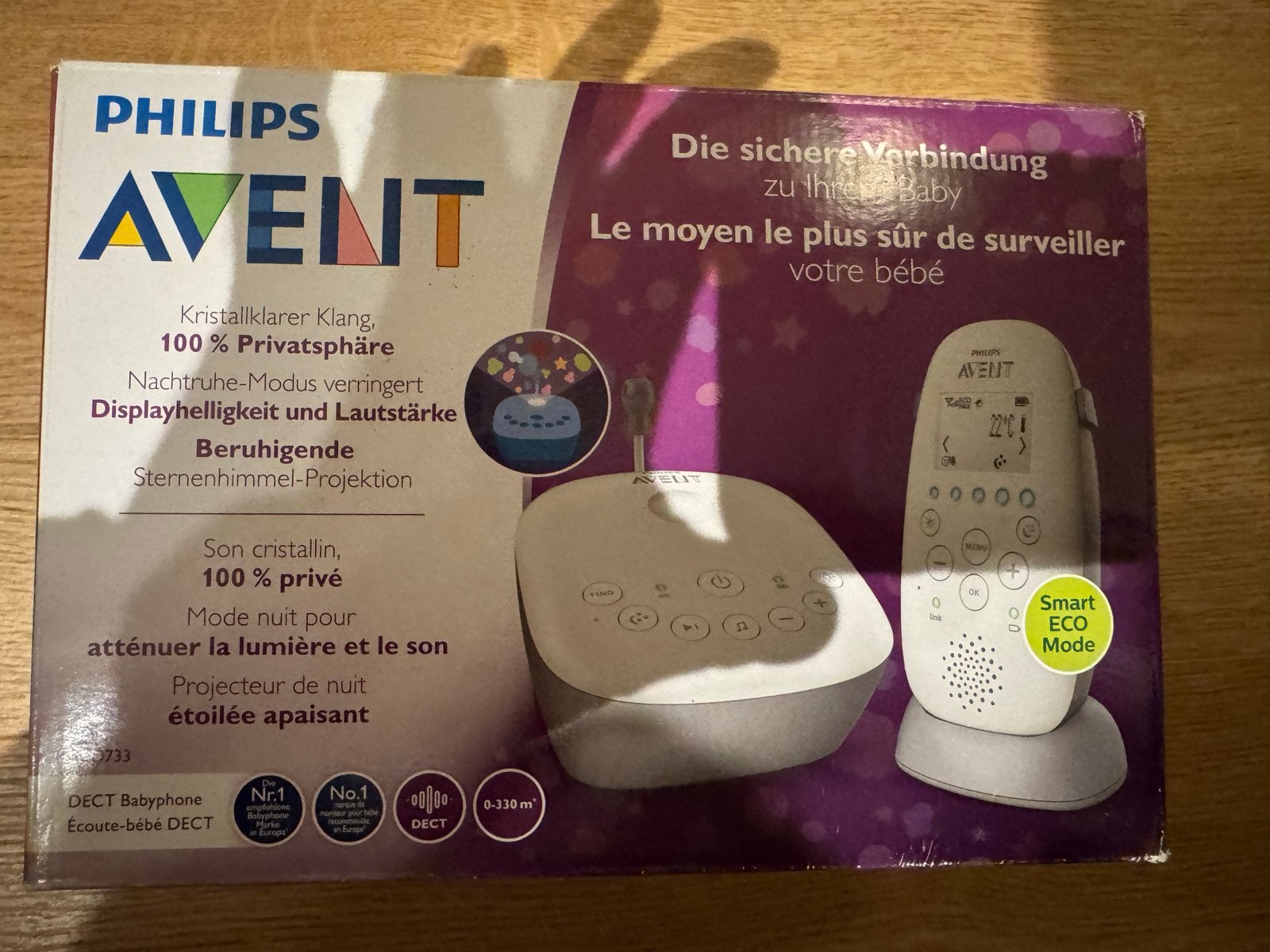 Philips Avent DECT Babyfoon met Sterrenprojector, Kinderen en Baby's, Babyfoons, Ophalen of Verzenden, Zo goed als nieuw, 250 meter of meer