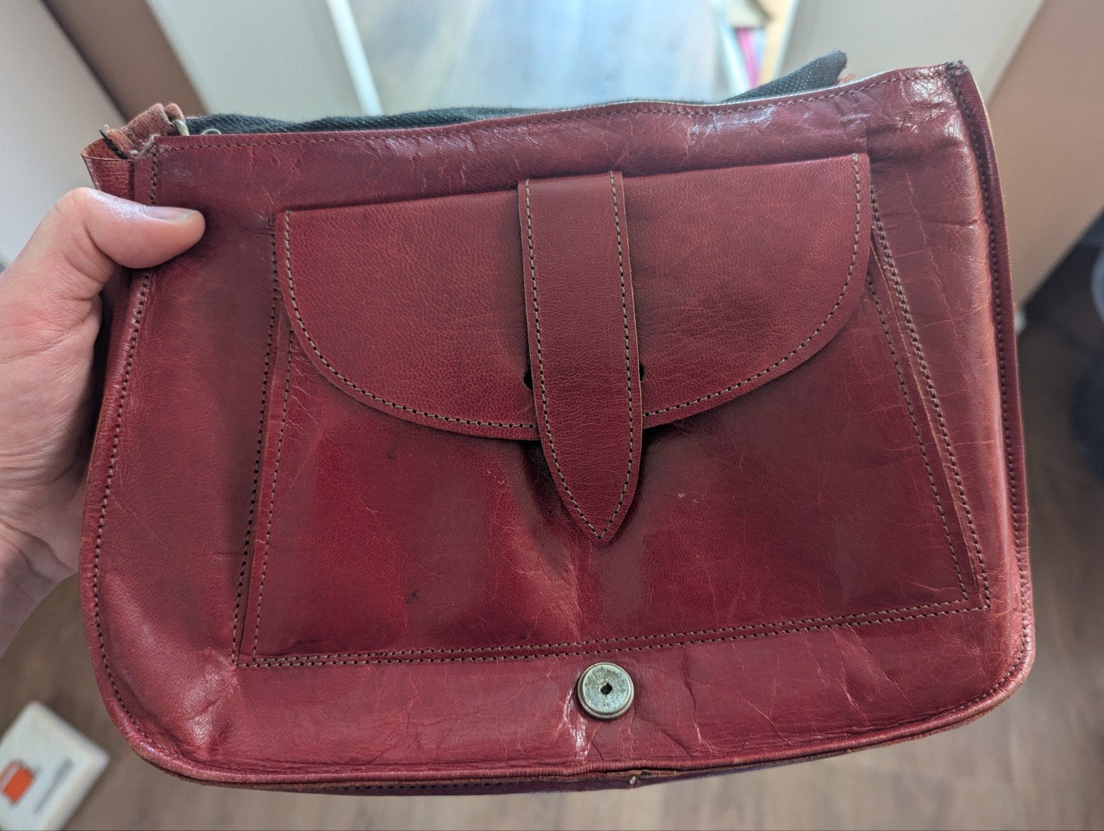 Vintage rode leren schoudertas met magneetsluiting, Ophalen of Verzenden