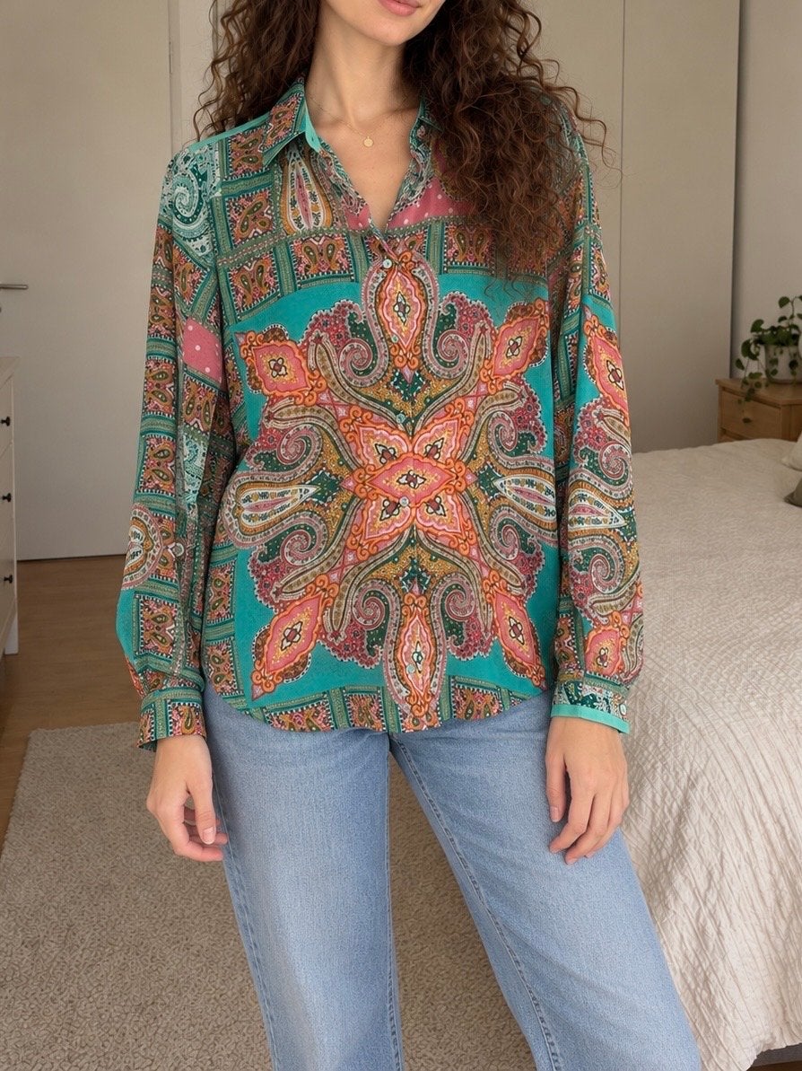 Zara Basic Paisley Blouse - Maat S, Kleding | Dames, Ophalen of Verzenden, Zo goed als nieuw, Maat 36 (S), Meerkleurig