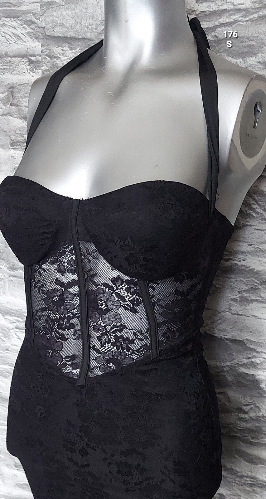 Sexy Zwart kanten korset halterjurkje - Maat S, Kleding | Dames, Jurken, Zwart, Ophalen of Verzenden, Zo goed als nieuw, Maat 36 (S)