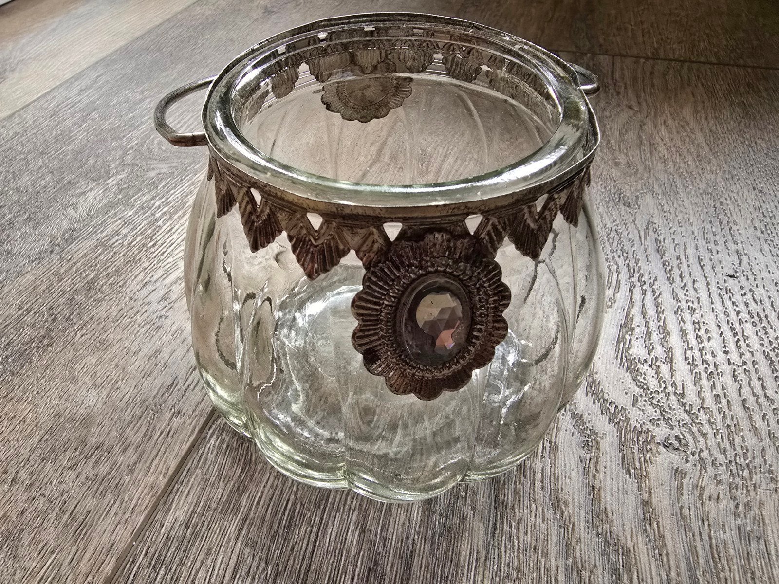 Te koop 1 glazen potje met leuk detail, hoogte 11cm, diamete, Antiek en Kunst, Ophalen of Verzenden
