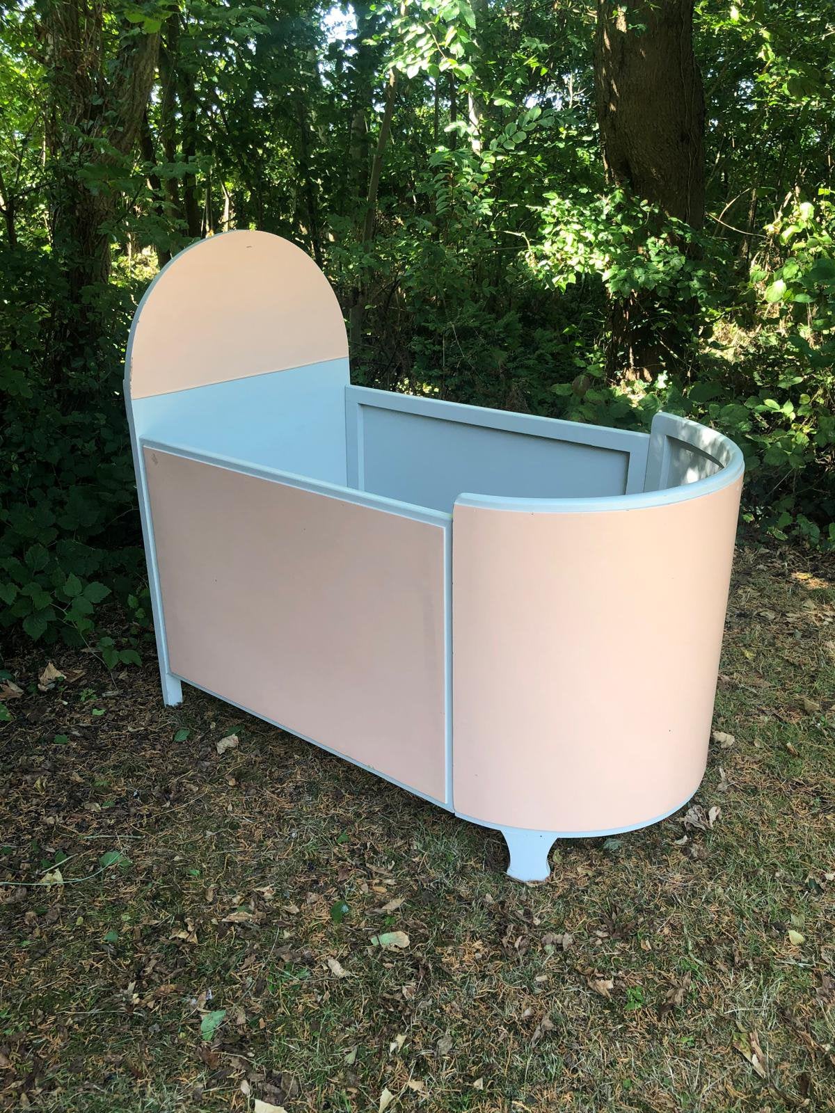 Vintage fifties ledikantje bedje hout pastel tinten 111x63cm, Ophalen, Zo goed als nieuw, Ledikant