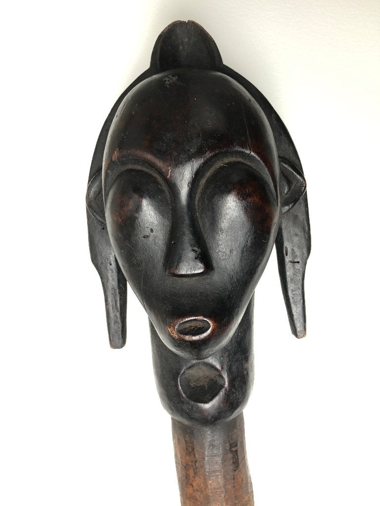 Groot Fang Byeri hoofd – Gabon – Afrikaans houten beeld, Antiek en Kunst, Hout, 50 cm, Zwart, Houtsnijwerk