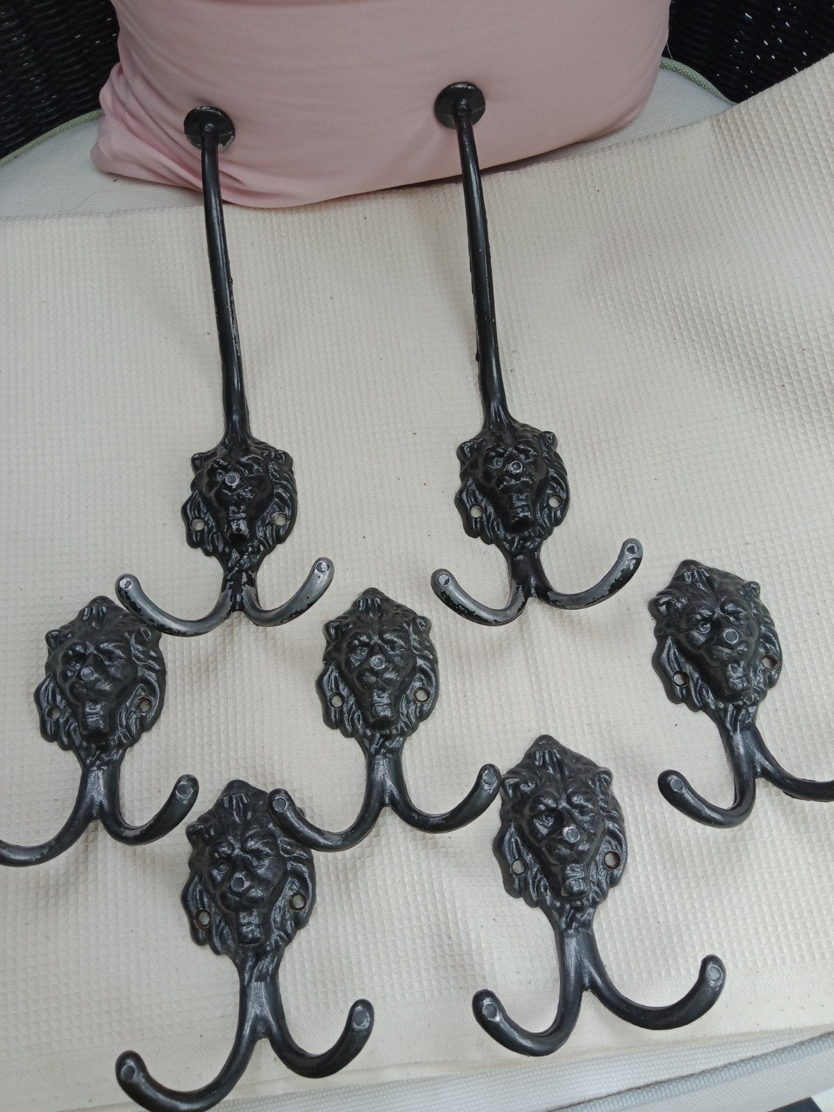 Set van 7 donkergrijze kapstokhaken met leeuwenkop nieuw, Gebruikt, Wandhaken, Ophalen of Verzenden, Minder dan 100 cm