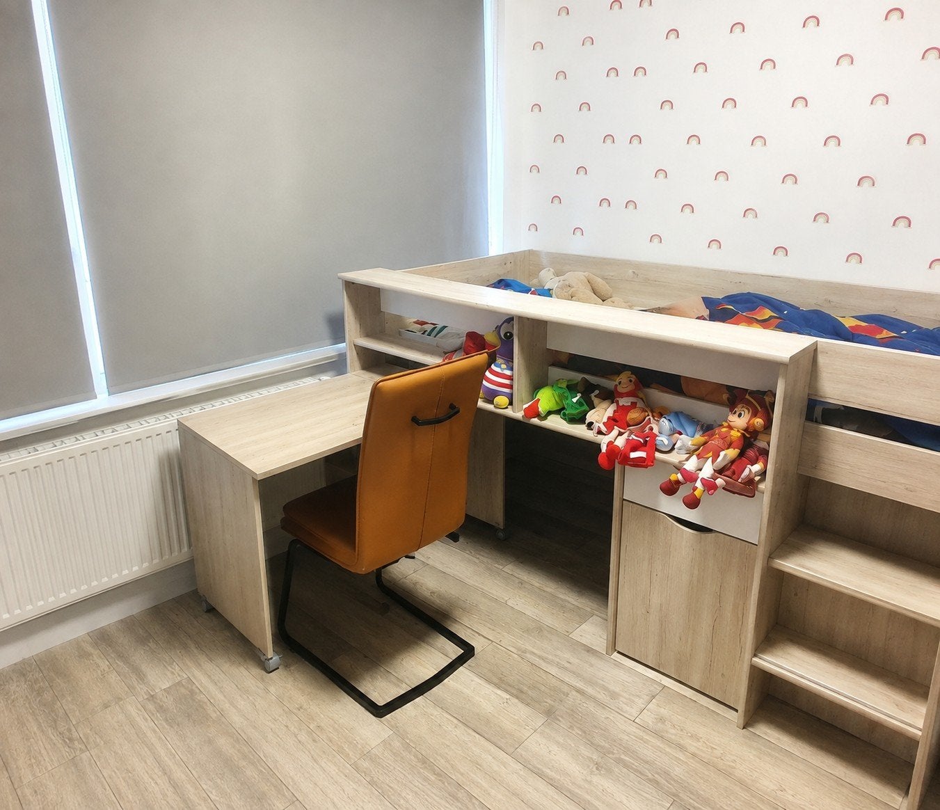 Halfhoogslaper met bureau en opbergruimte, Ophalen, Gebruikt, 90 cm, Eenpersoons