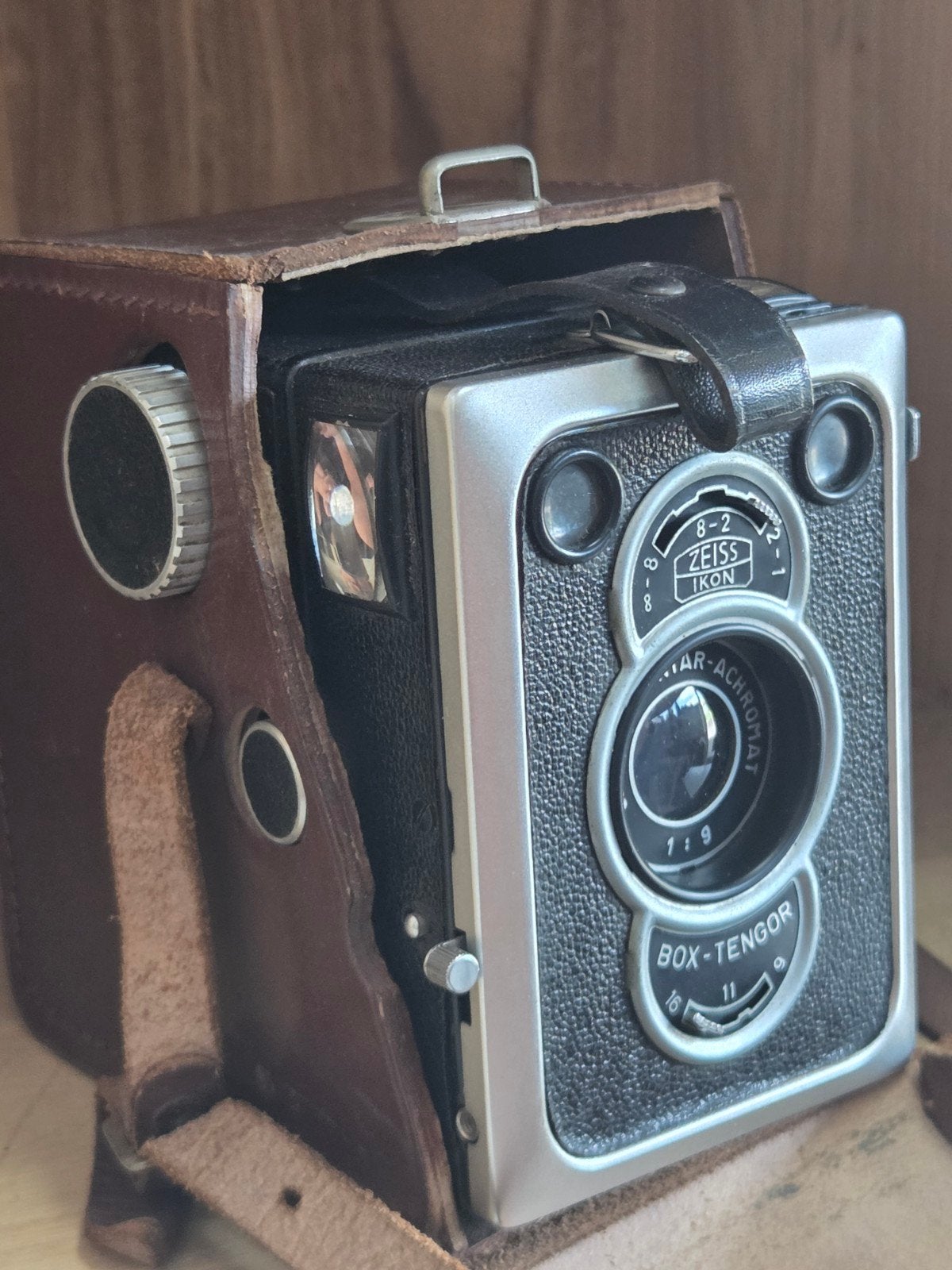 Vintage Zeiss Ikon Box-Tengor camera met leren tas, Ophalen of Verzenden, Gebruikt