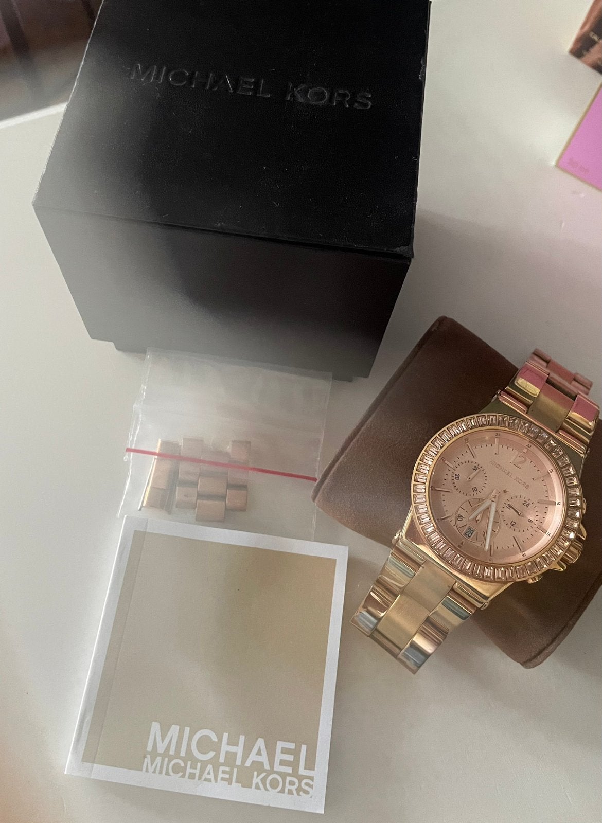 Michael Kors Roségouden Horloge met Strass, Overige merken, Staal, Polshorloge, Ophalen of Verzenden