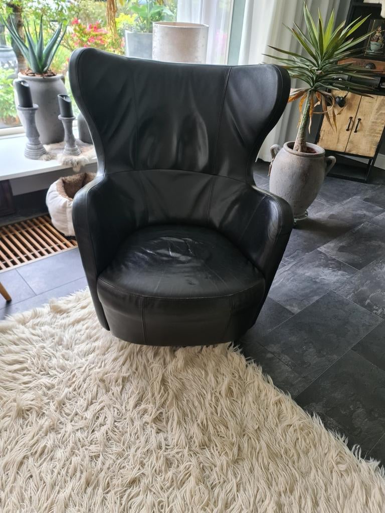 Gratis echt leren draaifauteuil - Gebruikte staat, Huis en Inrichting, Fauteuils, Ophalen, Gebruikt, 50 tot 75 cm, Leer