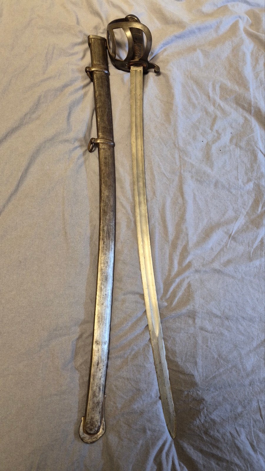 Antieke cavaleriesabel met metalen schede, Ophalen of Verzenden, Landmacht