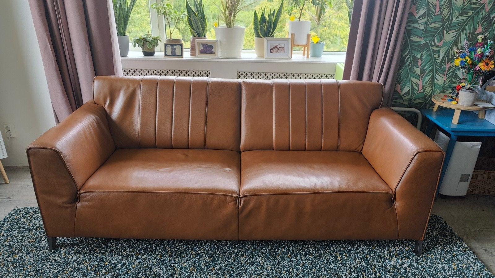 Henders & Hazel Zembla leren bank + poef | cognac | 2,5-zits, Huis en Inrichting, Ophalen, Overige maten, Zo goed als nieuw, 200 tot 250 cm