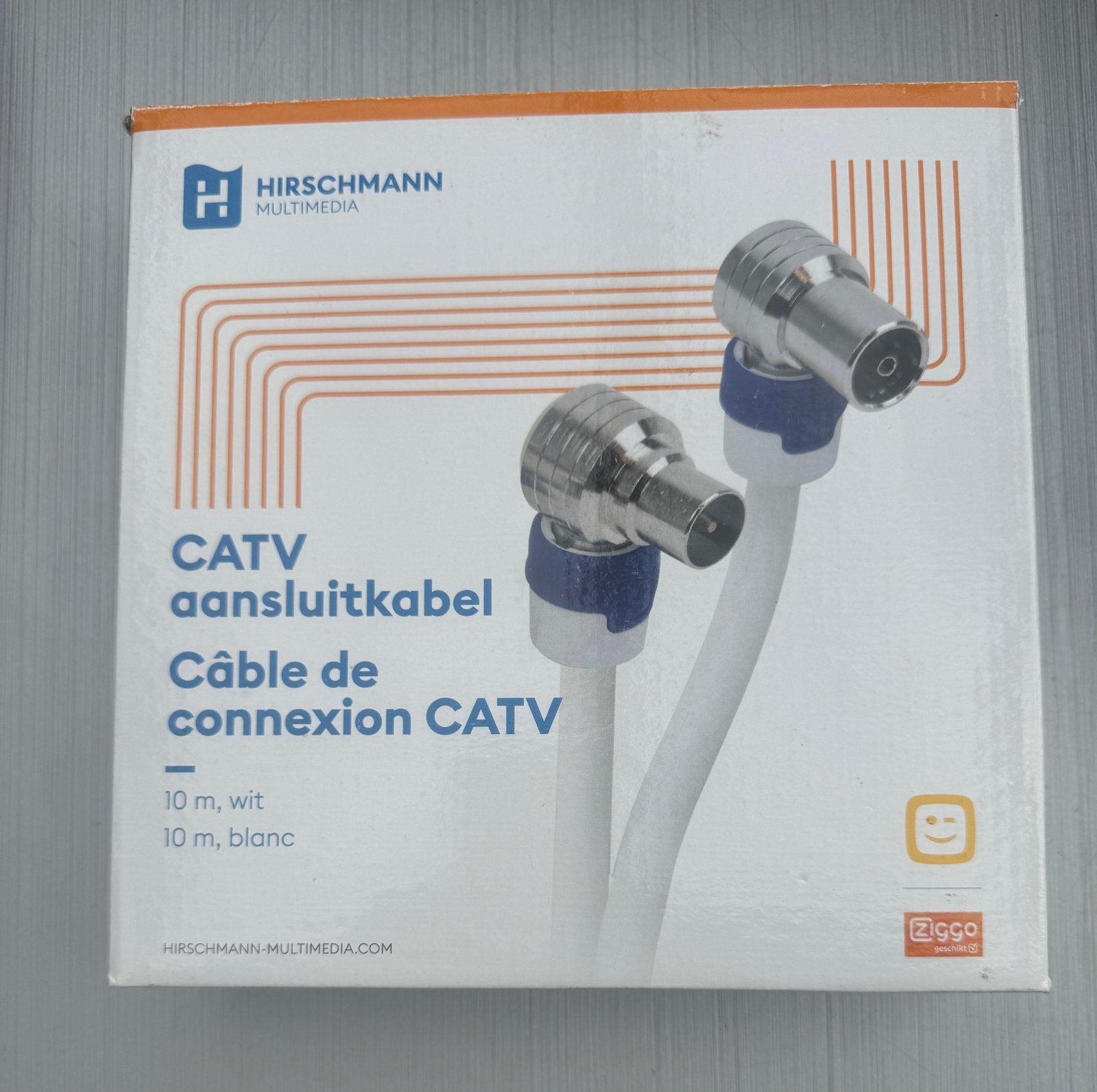 Hirschmann CATV Coax kabel 10m wit aansluitkabel in doos, Ophalen, Zo goed als nieuw, 10 meter of meer, Coaxiale kabel