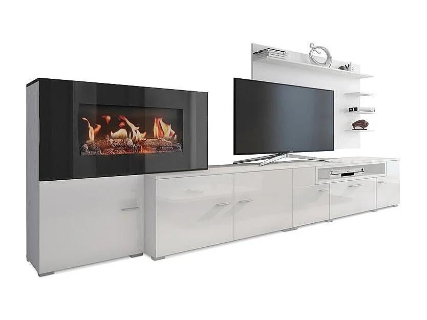 Hoogglans witte TV-meubel met bio-ethanol haard, Huis en Inrichting, Kasten | Televisiemeubels, Gebruikt, Minder dan 100 cm, 150 tot 200 cm