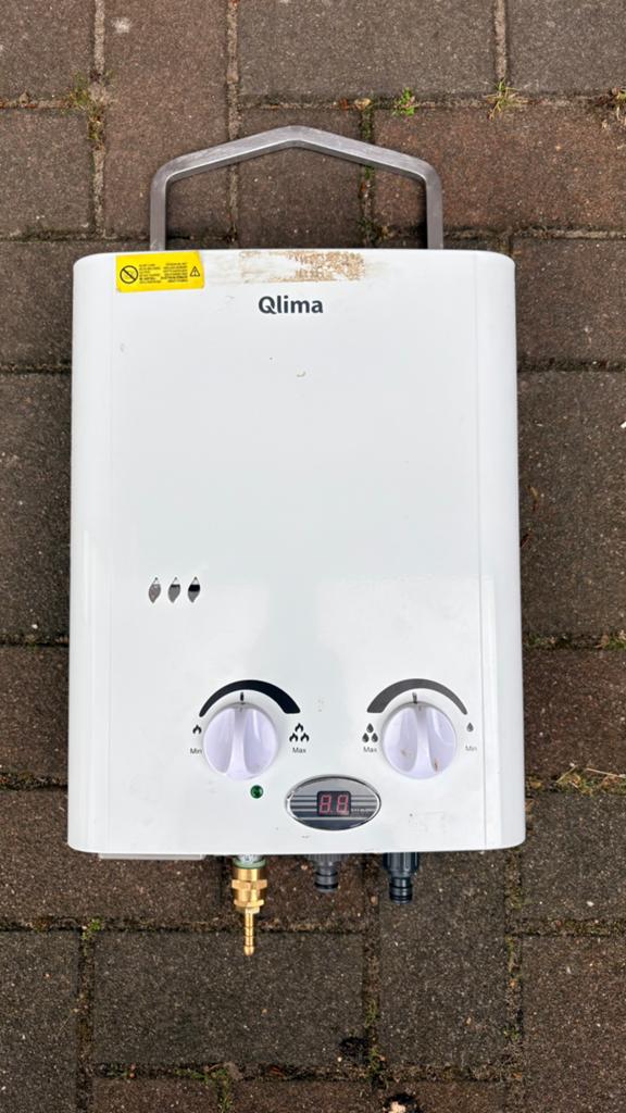 Qlima draagbare gasboiler PGWH 1010 wit, Geiser, Ophalen of Verzenden, Minder dan 20 liter, Minder dan 3 jaar oud