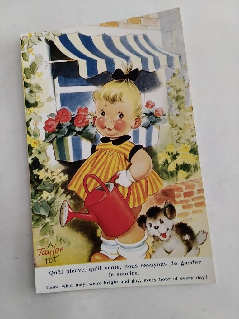 A. TAYLOR TOT.  MEISJE MET GIETER  EN HOND, Ophalen of Verzenden, Voor 1920, Kinderen