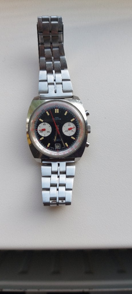Goed  lopende Herenhorloge ancre chronograaf, Overige merken, Staal, Gebruikt, Polshorloge