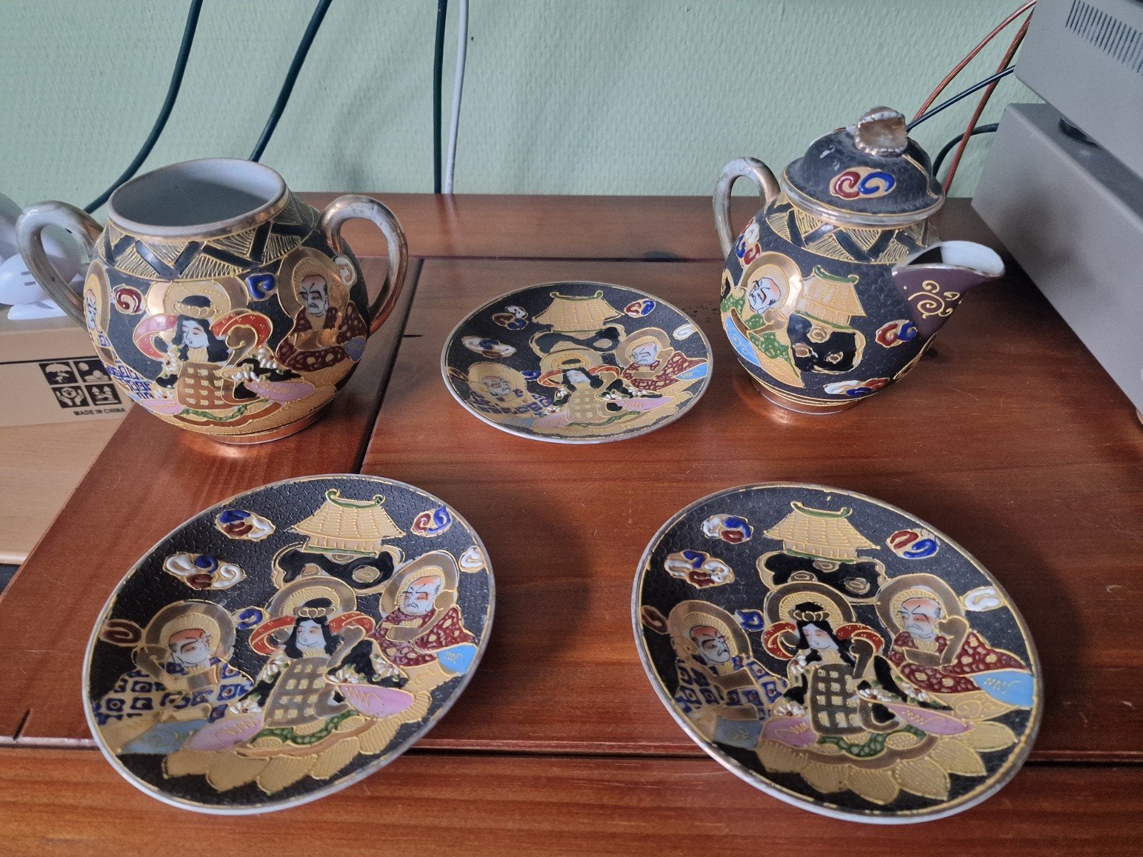 Antiek Japans Satsuma theeservies - theepot, suikerpot etc., Ophalen of Verzenden