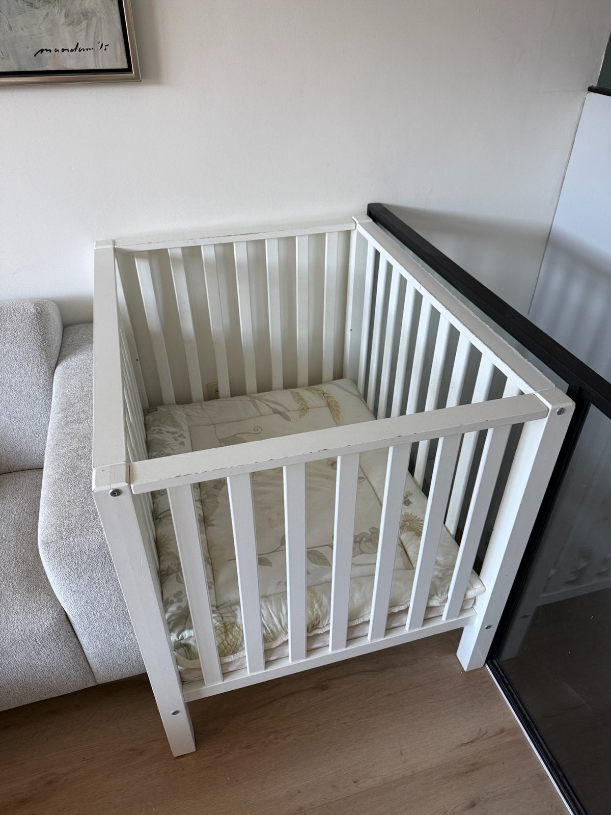 Witte houten box met matrasje (excl boxkleed), Ophalen, Gebruikt, Rechthoekig