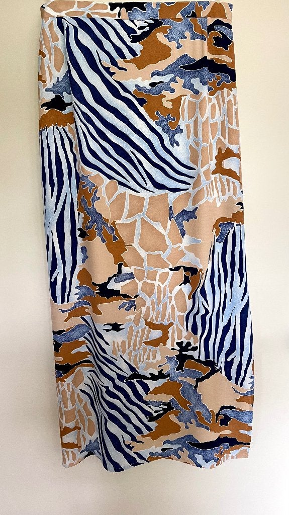 viscose rok met beige/blauwe print van Life Style, Maat 38/40 (M), Blauw, Ophalen of Verzenden, Onder de knie