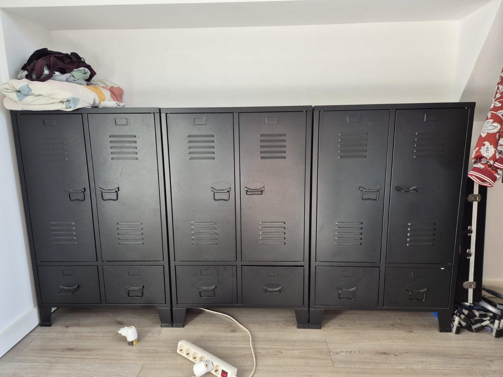 Metalen locker kast met 2 lades en 2 deurtjes - Zwart, Huis en Inrichting, Kasten | Lockerkasten, Ophalen, Gebruikt, Industrieel
