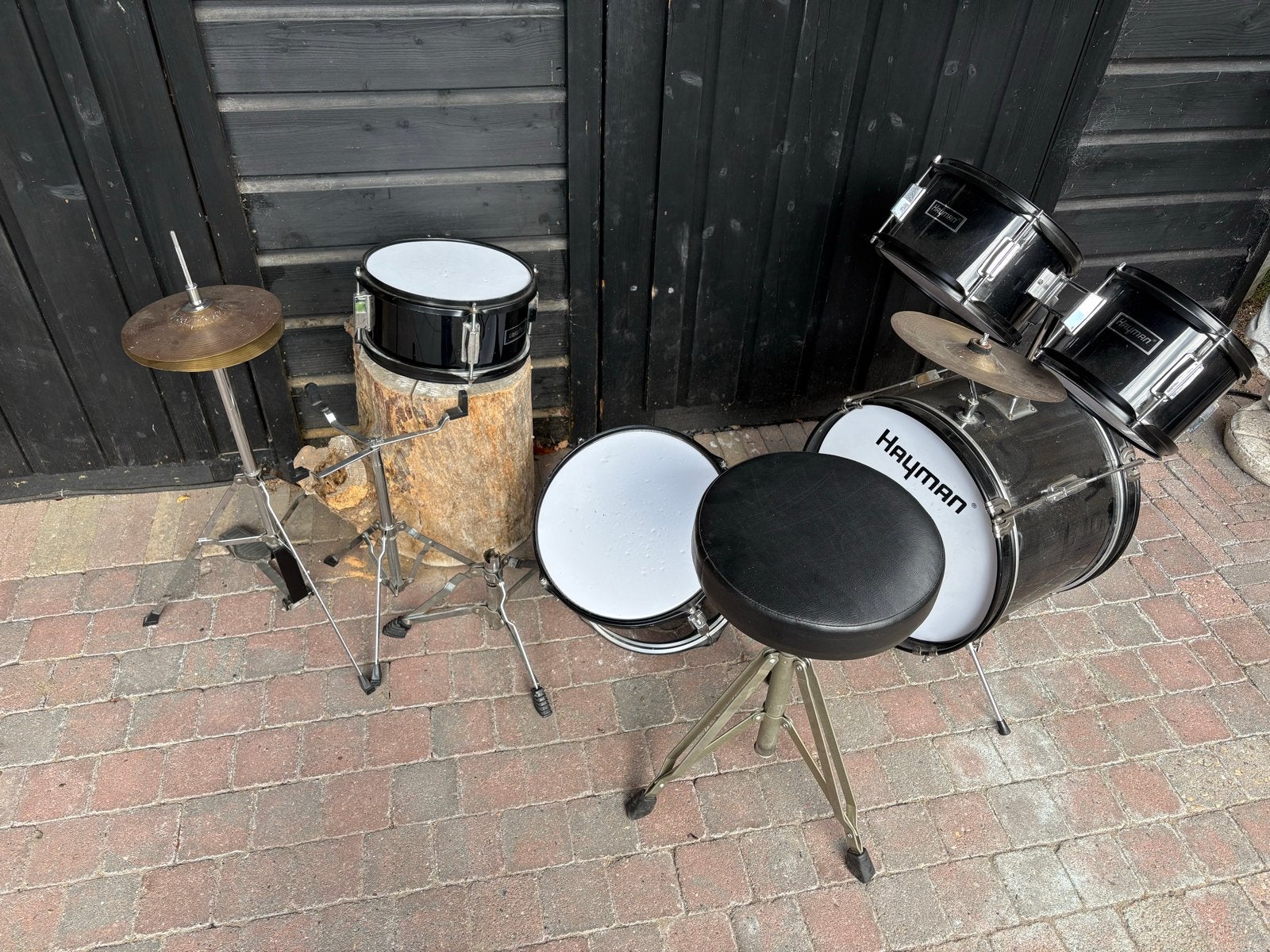 Hayman drumstel met kruk en bekkens, Muziek en Instrumenten, Ophalen, Gebruikt, Overige merken
