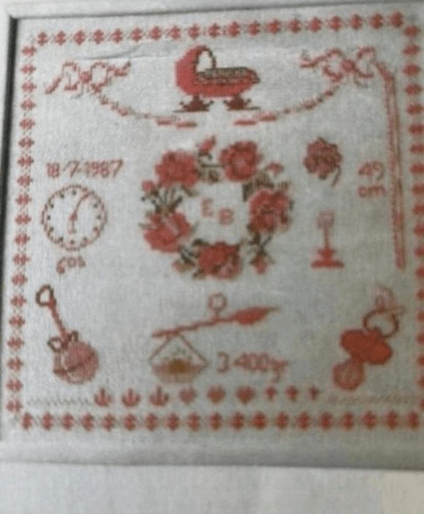 BORDUURPATROON PERMIN OF COPENHAGEN GEBOORTE, Verzenden, Gebruikt, Handborduren, Patroon