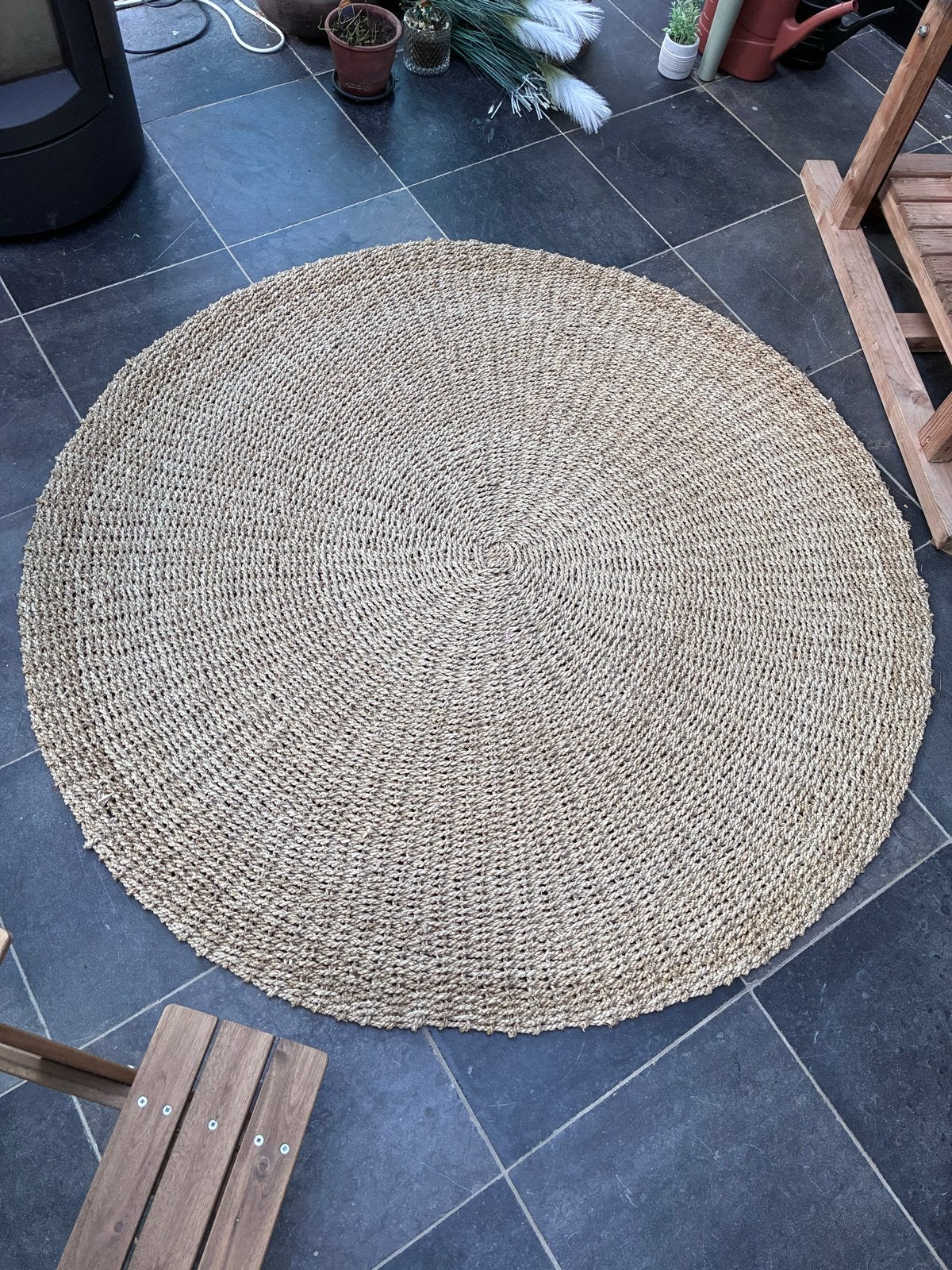 Rond zeegras tapijt - 150 cm, Ophalen, Gebruikt, 100 tot 150 cm, Beige