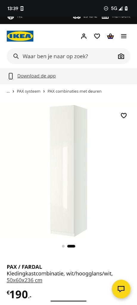 Pax kledingkast met planken en hoogglans witte deur, Ophalen, 200 cm of meer, 50 tot 100 cm, Overige houtsoorten