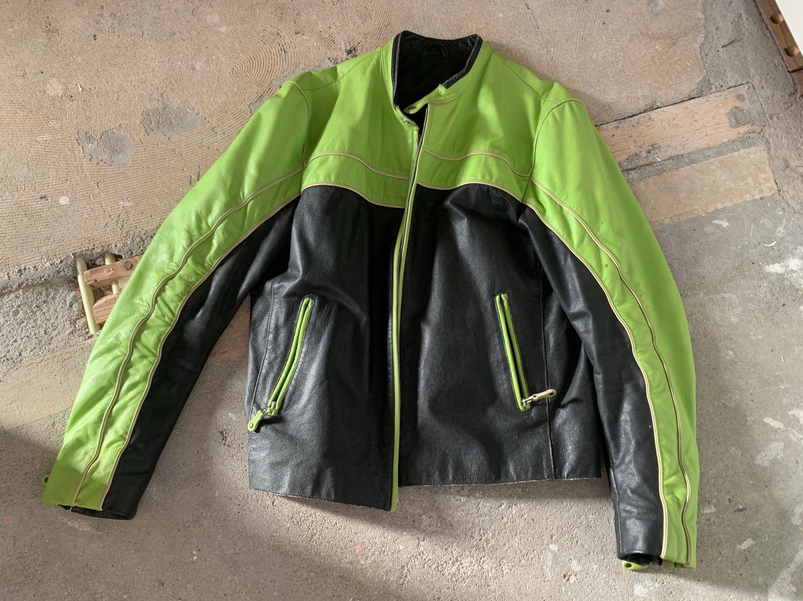 Gipsy Biker groen-zwart lederen motorjas, maat XL, Kawasaki, Ophalen of Verzenden, Tweedehands, Jas | leer