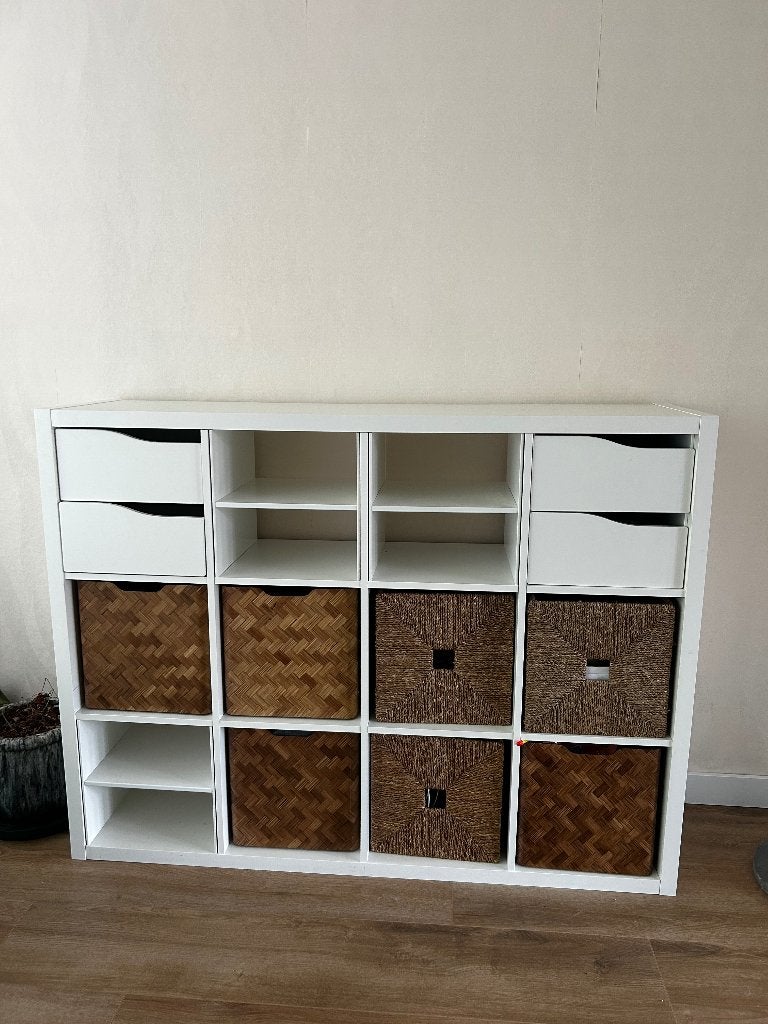 Kallax kast 12 vakken, Ophalen, Met plank(en), Gebruikt, 100 tot 150 cm