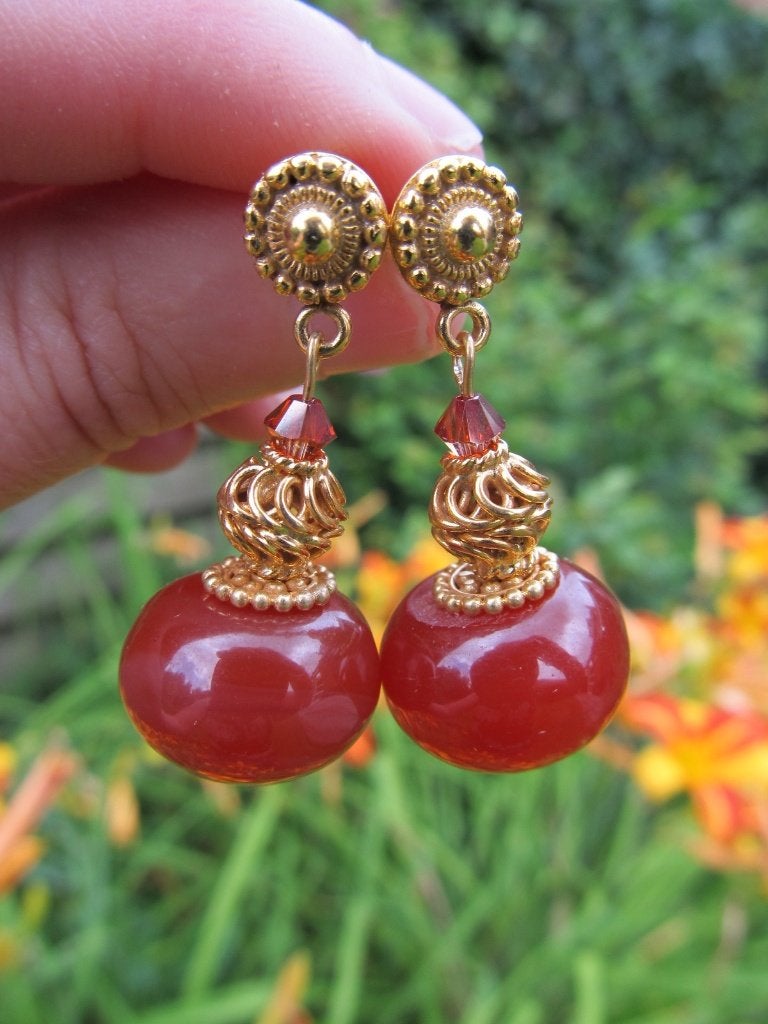 Oorbellen Mary-Lou agaat-swarovski kristal-kraal goud, Ophalen, Nieuw