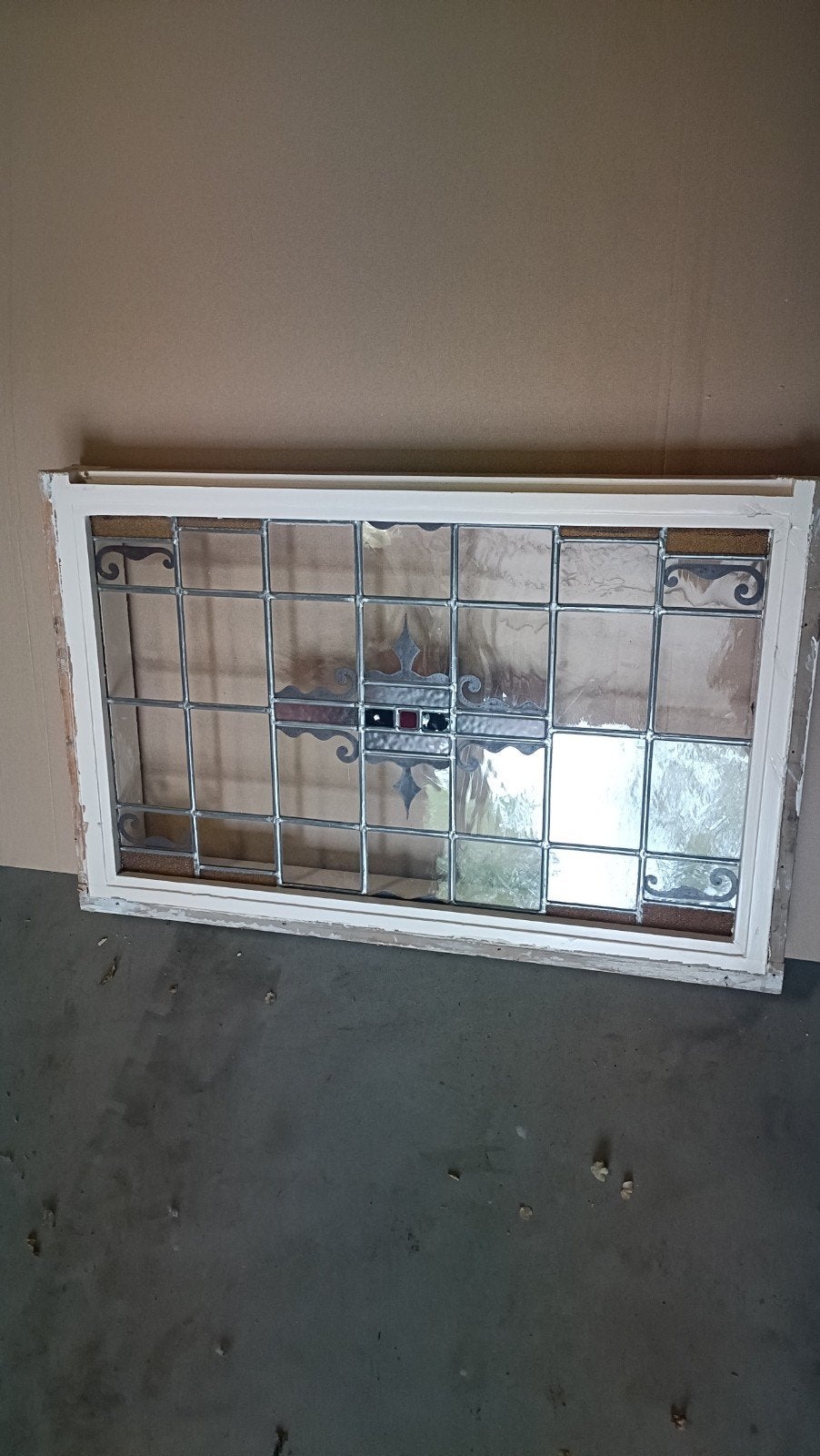 Glas in lood raam 92,5 x 60 cm, Doe-het-zelf en Verbouw, Glas en Ramen, Ophalen, Gevelraam of Ruit, Gebruikt, 80 tot 120 cm