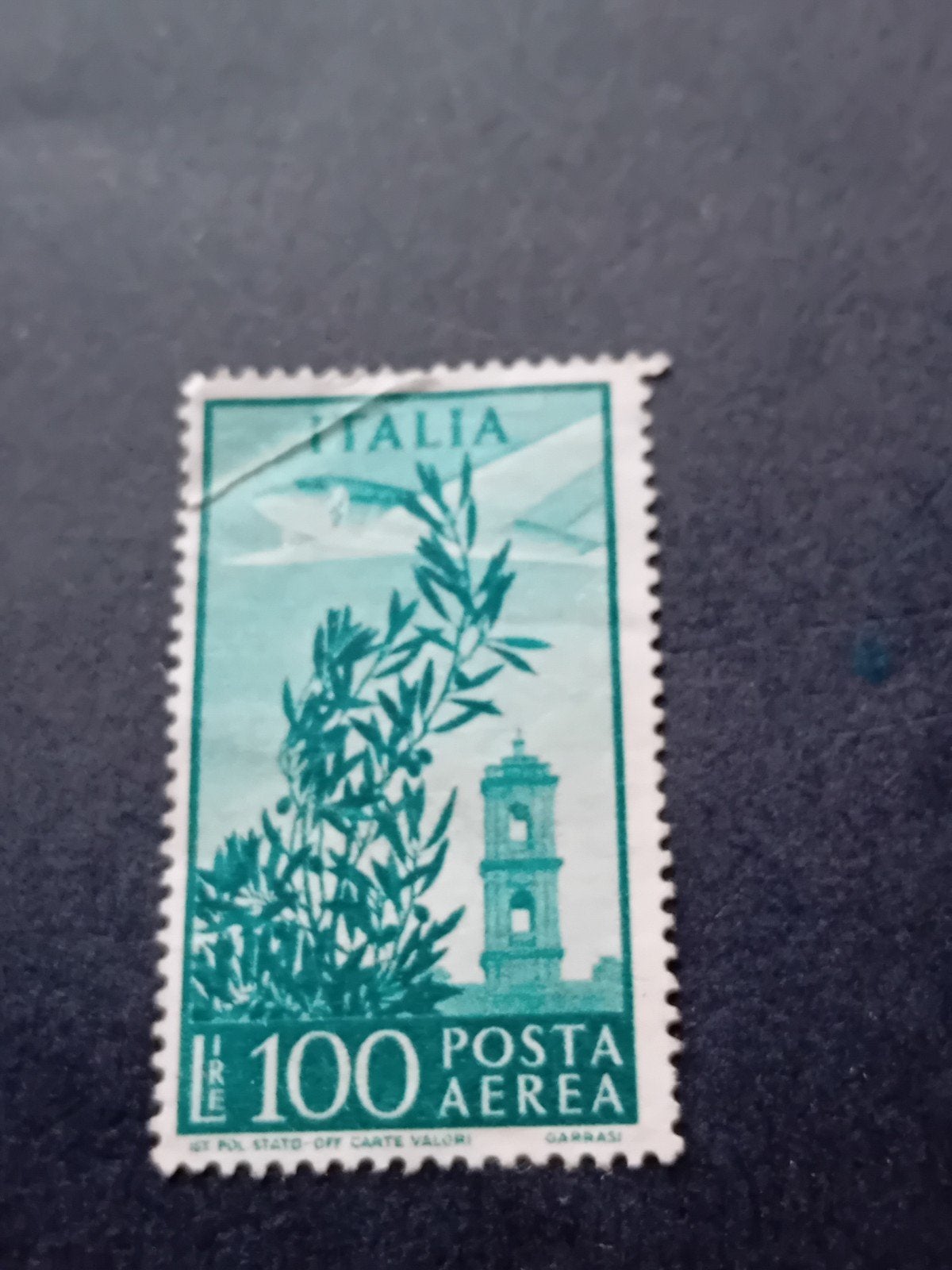 Italia L.100 Posta Aerea postzegel - Vliegtuig & Toren, Ophalen of Verzenden, Overige landen