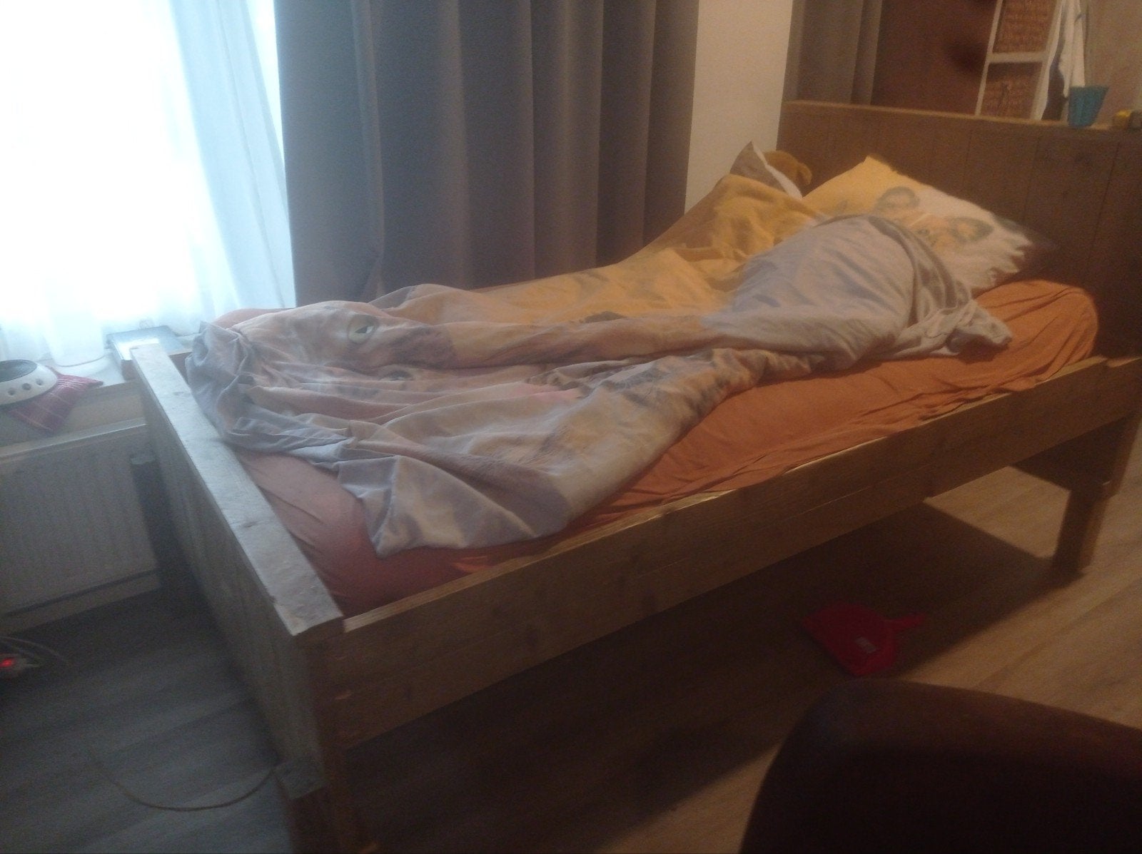 Gratis Steigerhouten Twijfelaar Bed - Snel Ophalen!, Ophalen, Gebruikt, Twijfelaar, Steigerhout