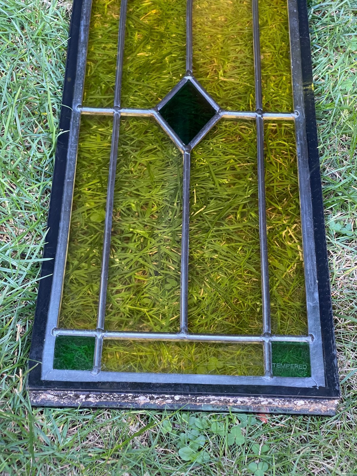 TEMPERED triple glas groen en geel gekleurd glas in lood, Ophalen, Minder dan 80 cm, Glas in lood, 80 tot 120 cm