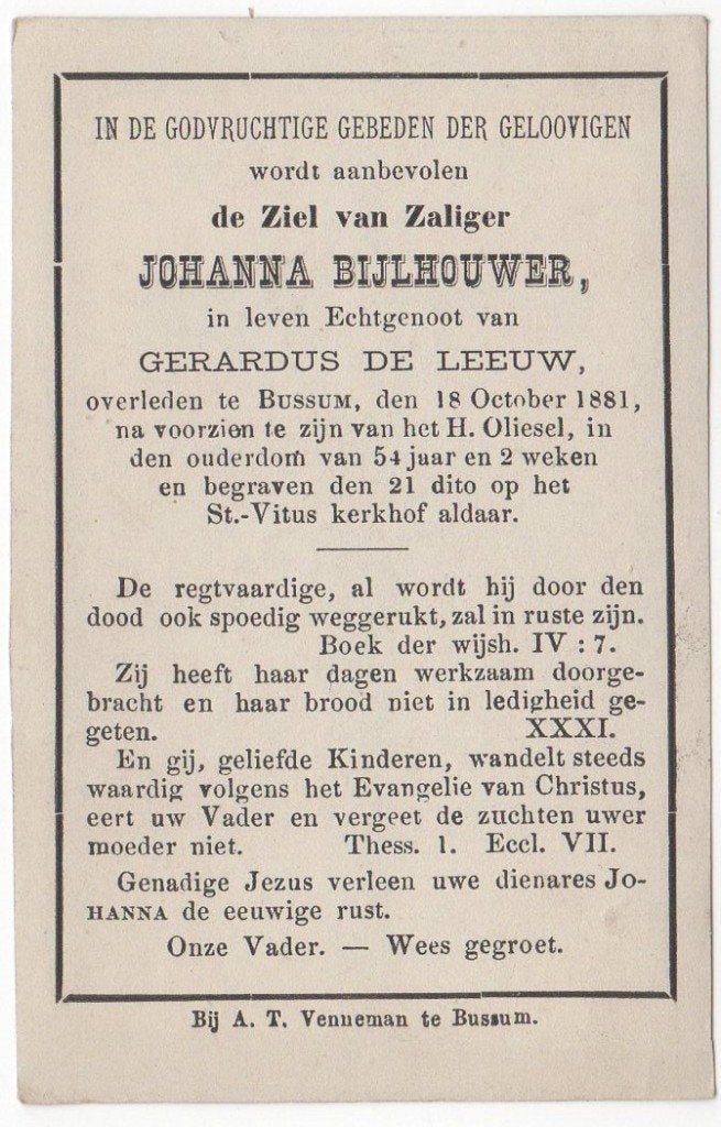 Johanna Bijlhouwer 1827 Bussum + 1881 Bussum, 54 jaar oud, Verzamelen, Verzenden