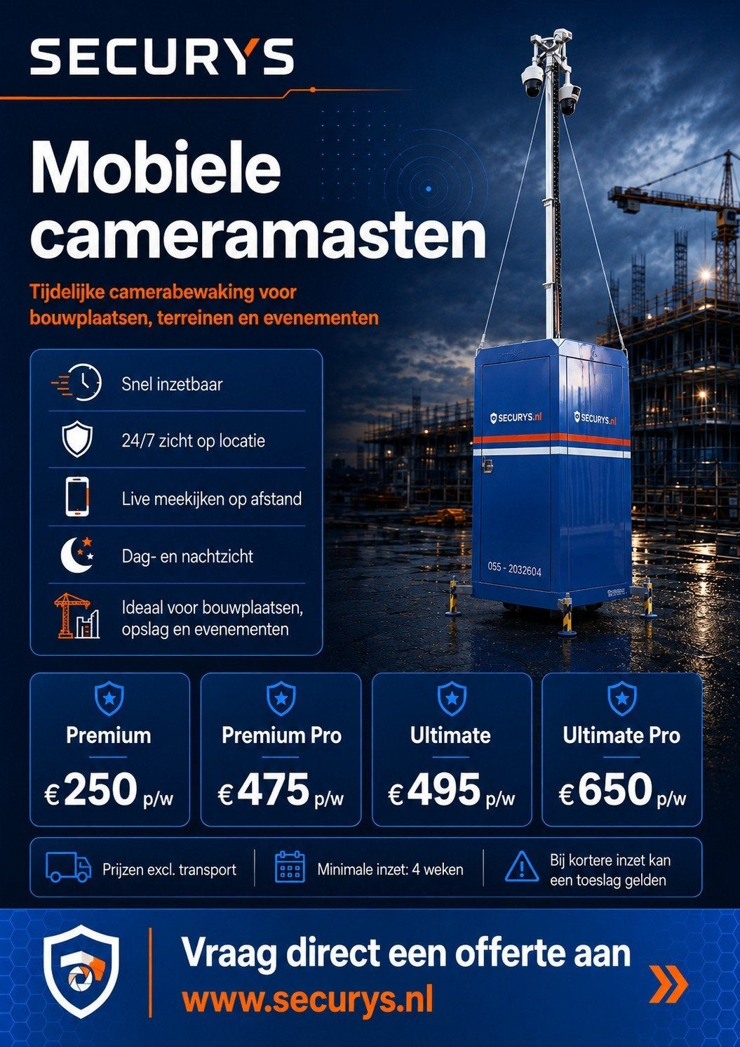 Mobiele cameramasten voor tijdelijke bewaking, Ophalen of Verzenden, Gebruikt, Buitencamera