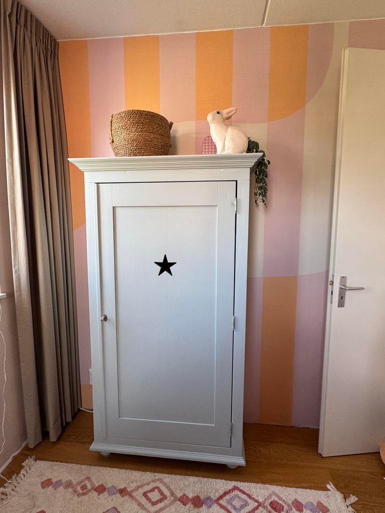 Lichtblauw/groene kledingkast met planken en hangruimte, Ophalen, Gebruikt, 50 tot 100 cm, 150 tot 200 cm