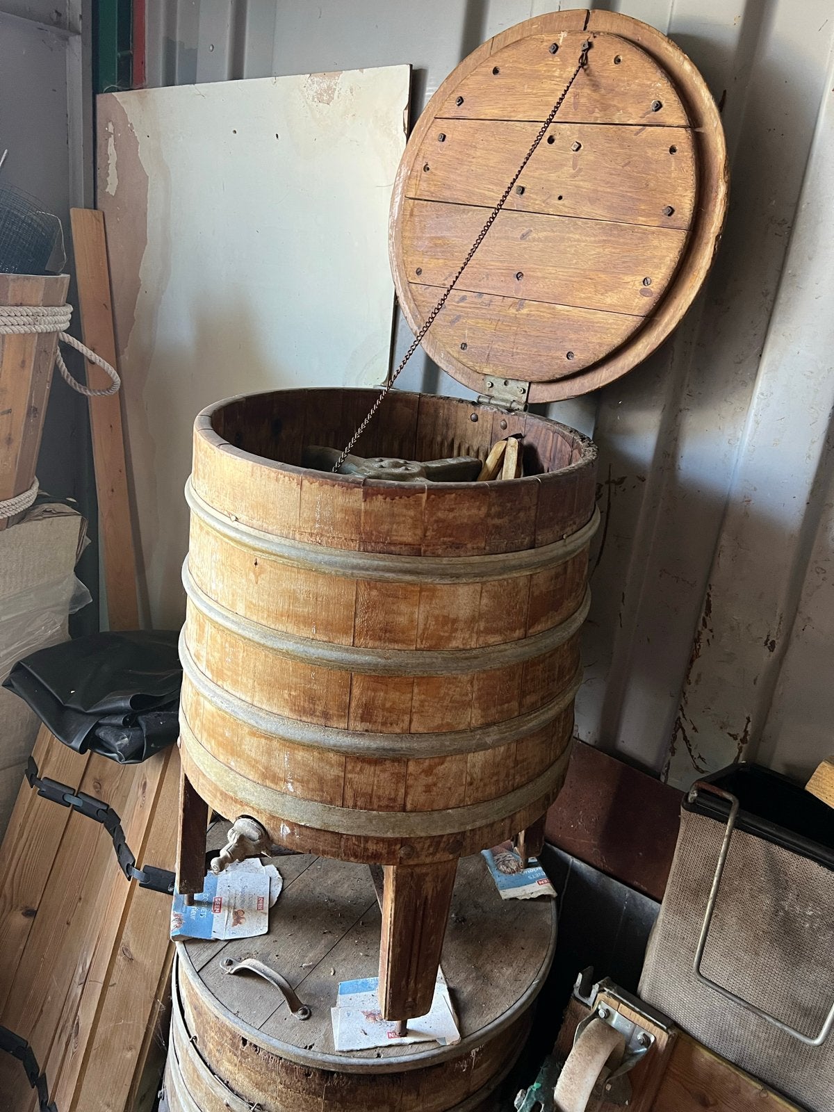 Antieke houten wasmachine met roerwerk, Antiek en Kunst, Ophalen