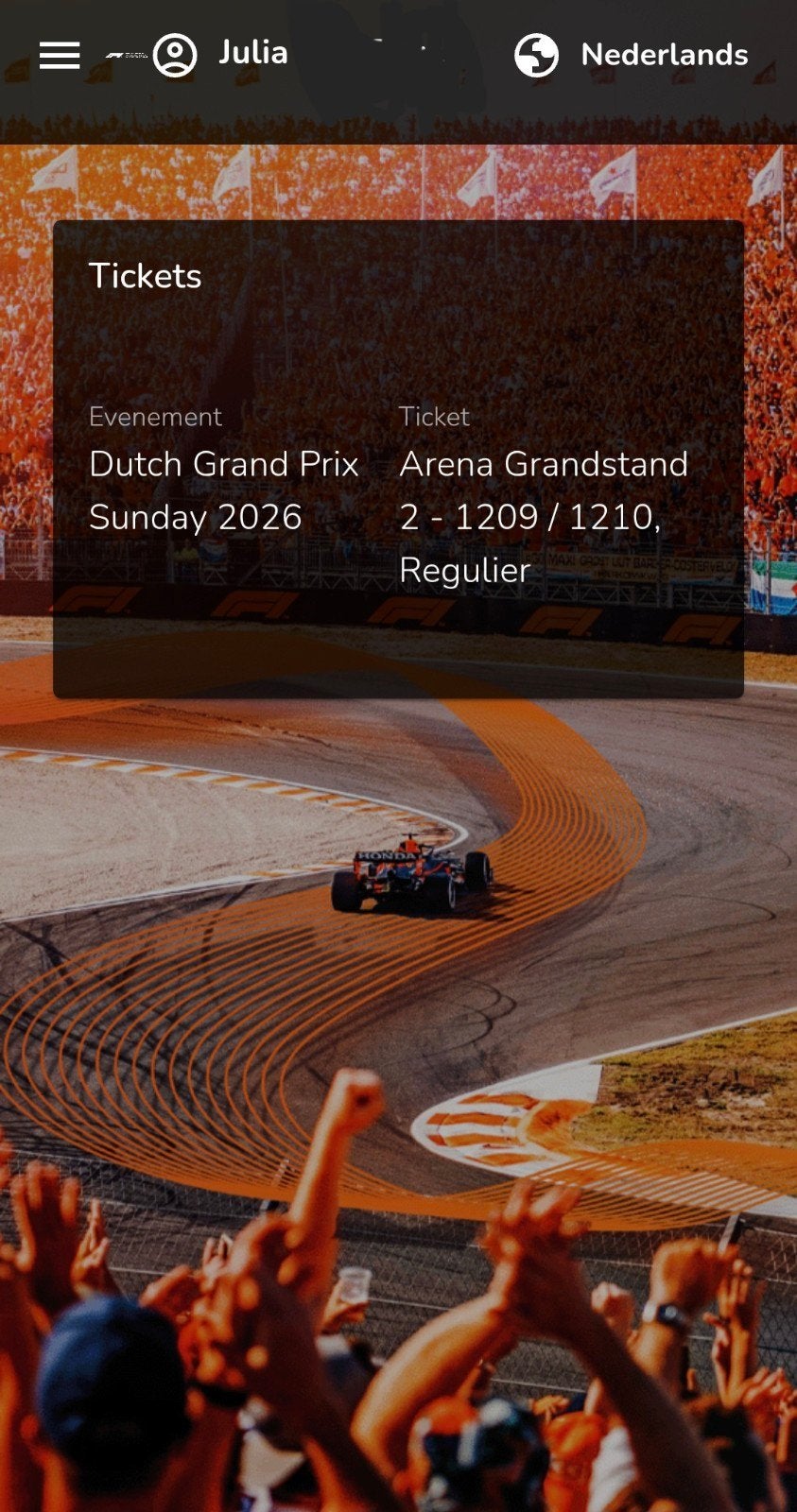 Dutch GP 2026 Zondag Ticket – Arena Grandstand – Origineel, Eén persoon, Augustus