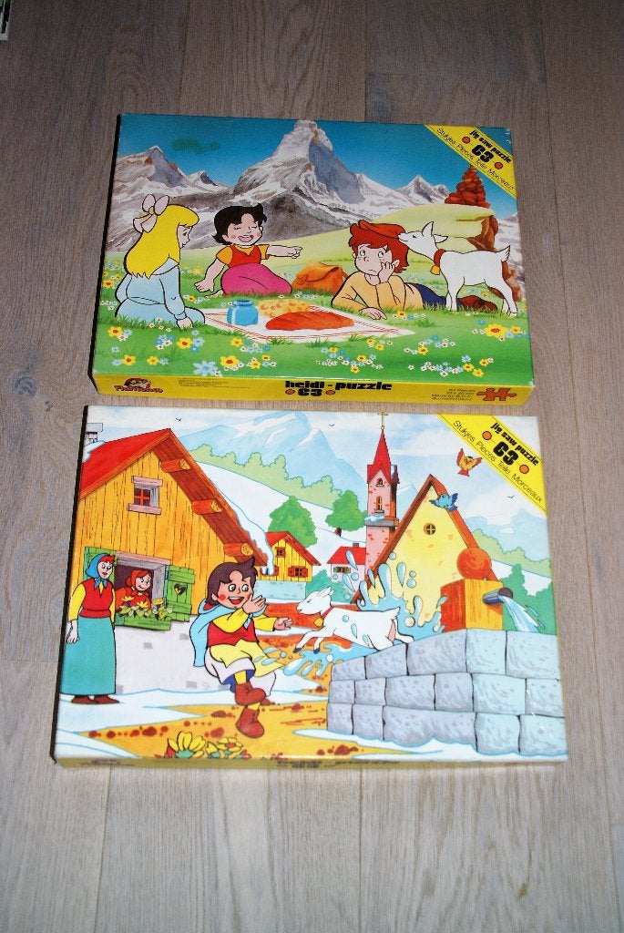 Te koop 2x Jig Saw puzzle Heidi Picknick en Bij de waterpomp, Ophalen of Verzenden, Minder dan 500 stukjes, Gebruikt, Legpuzzel