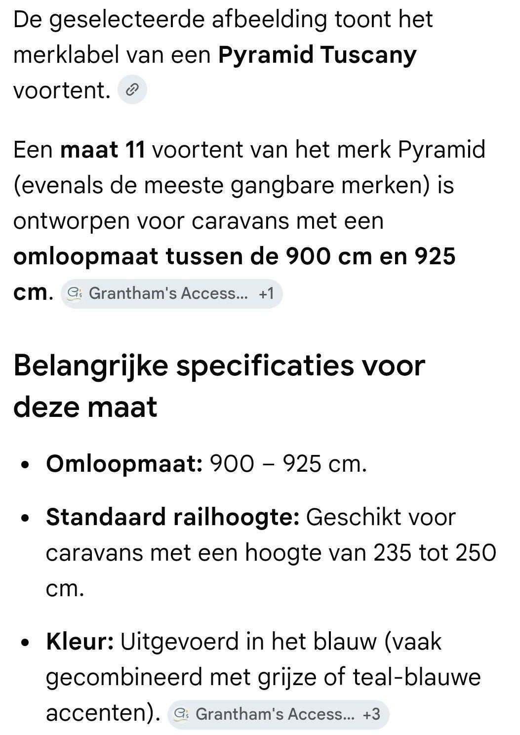 Pyramid Tuscany awnings Voortent Maat 11 voor Caravan, Ophalen