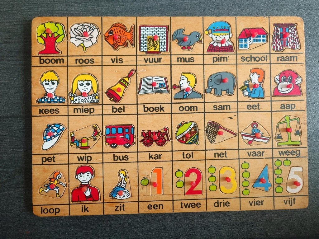 Houten puzzel boom roos vis, 2 tot 4 jaar, Gebruikt, 10 tot 50 stukjes, Ophalen of Verzenden