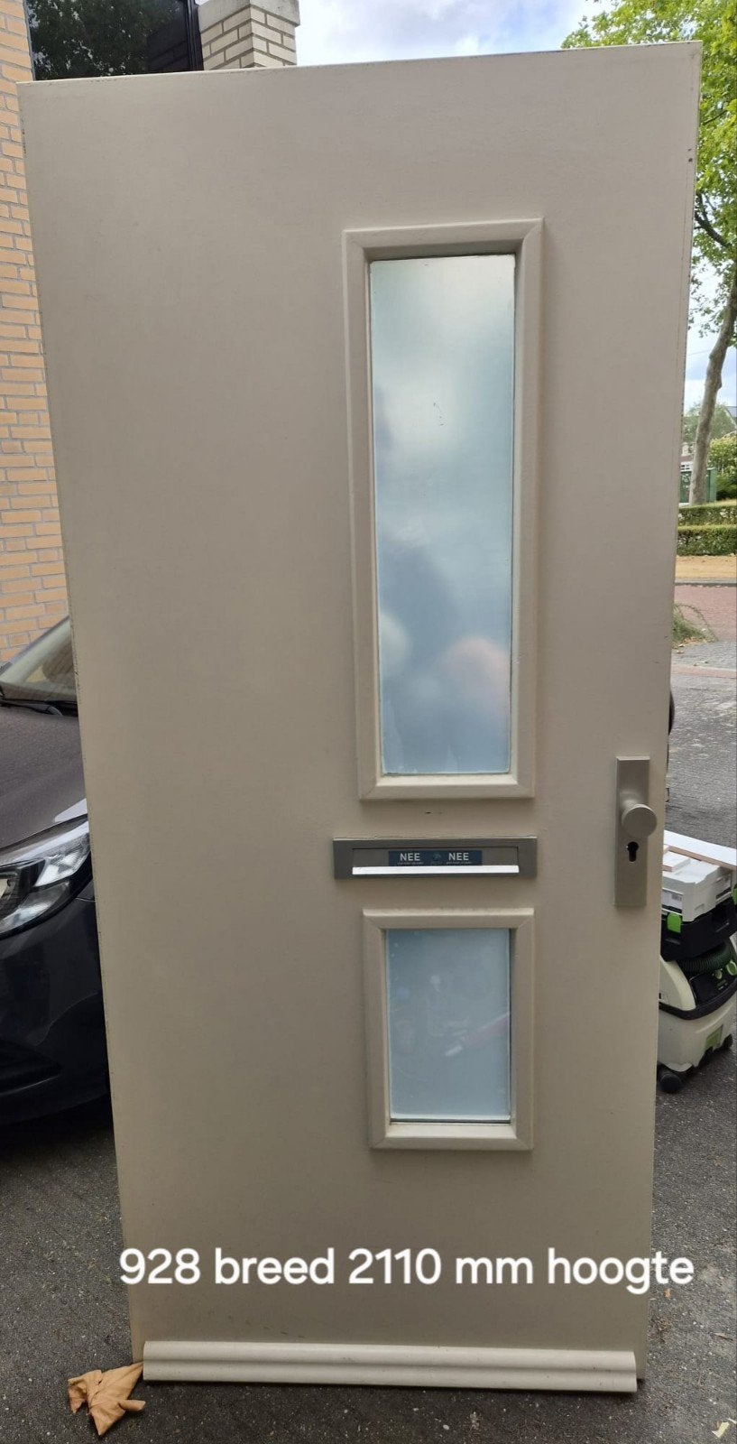 Houten voordeur met glas en zonder brievenbus, Ophalen, Gebruikt, 80 tot 100 cm, 215 cm of meer