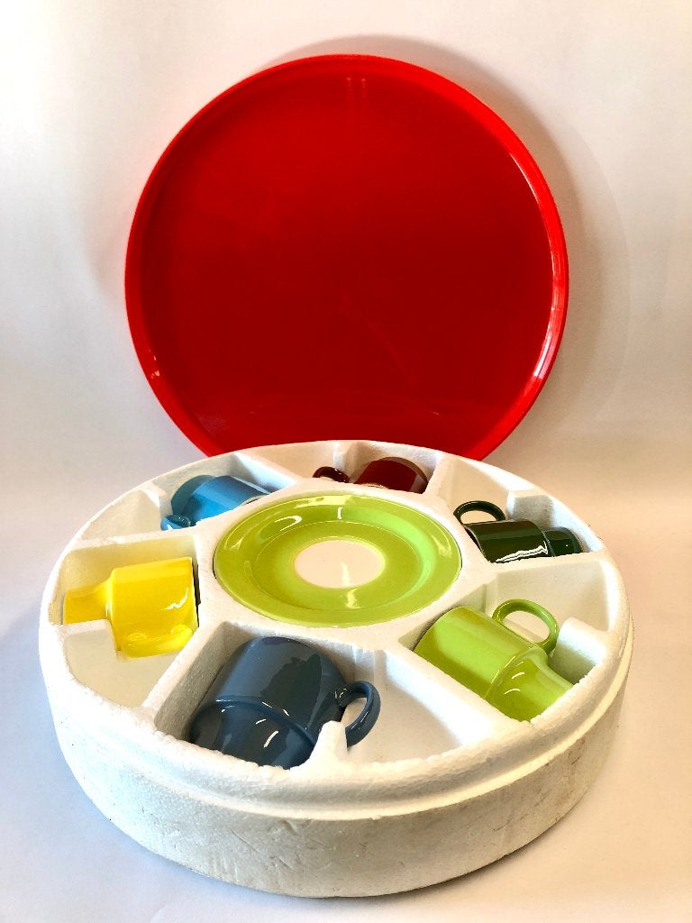 Vintage Pagnossin kopjes in doos, Huis en Inrichting, Keuken | Servies, Vintage, Ophalen of Verzenden, Zo goed als nieuw, Kop(pen) en/of Schotel(s)