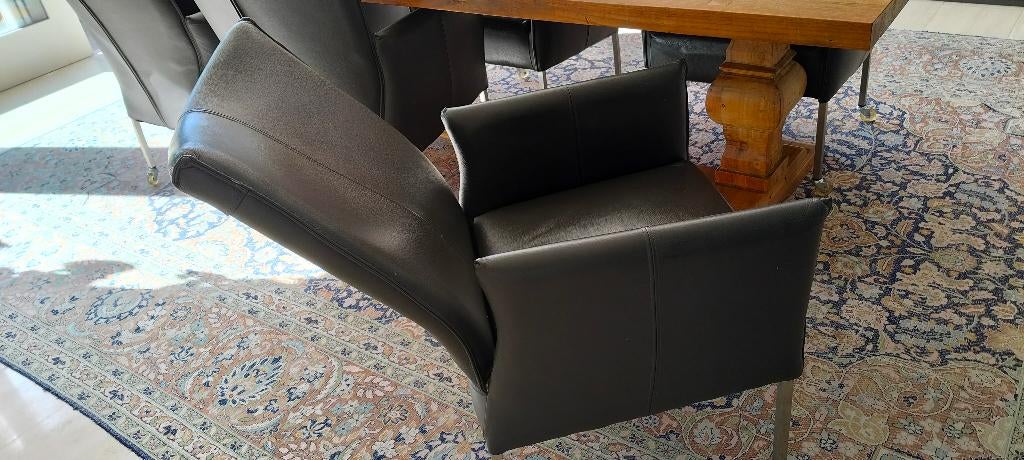 Leren stoel met wieltjes, 10 stuks, 50 euro per stoel, Huis en Inrichting, Stoelen, Ophalen, Gebruikt, Bruin, Leer