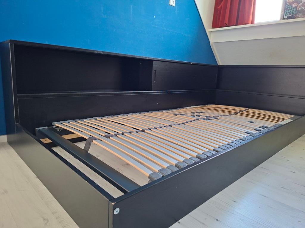 Eenpersoon Connected hoekbed WOOOD grenen zwart, Huis en Inrichting, Ophalen, Gebruikt, 90 cm, Eenpersoons