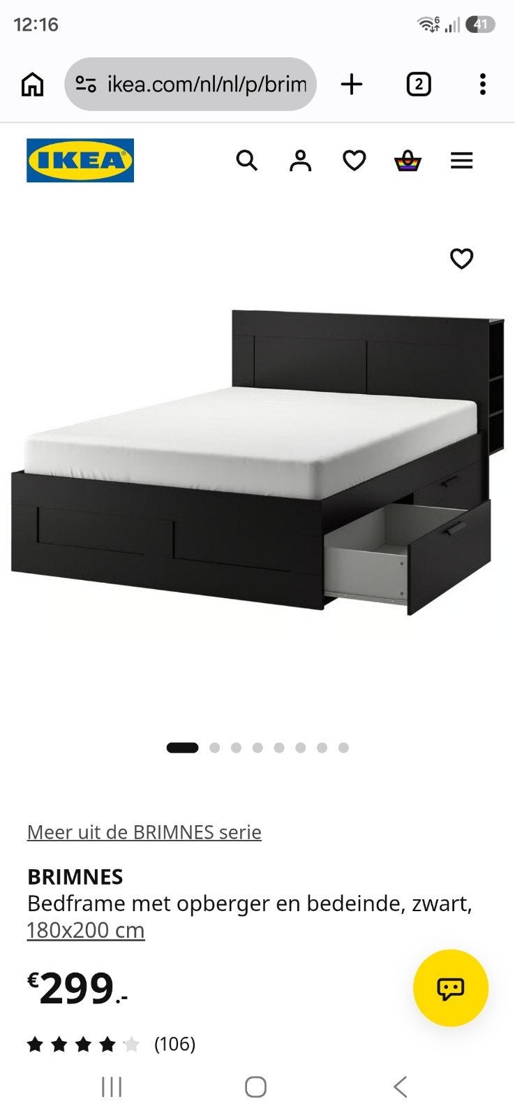 Ikea BRIMNES Bedframe 180x200 met Hoofdbord en Lattenbodems, Huis en Inrichting, Ophalen, Zwart, Tweepersoons, Zo goed als nieuw
