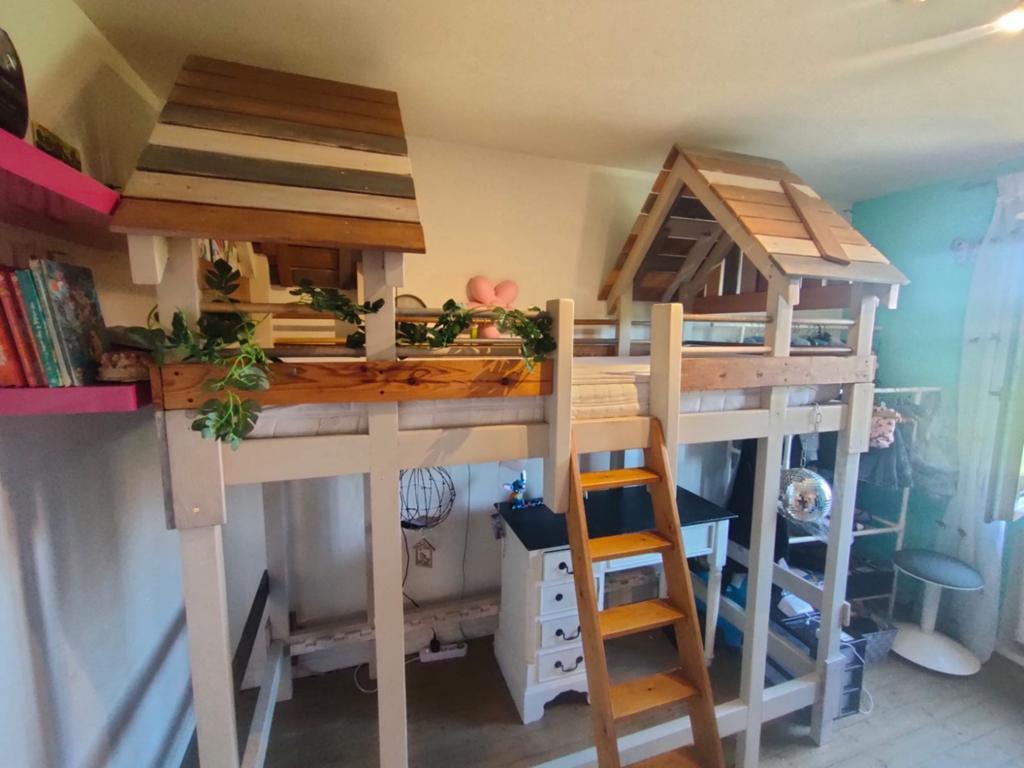 Steigerhouten Stapelbed / Hoogslaper met optionele kast, Ophalen, Gebruikt, Eenpersoons, 90 cm